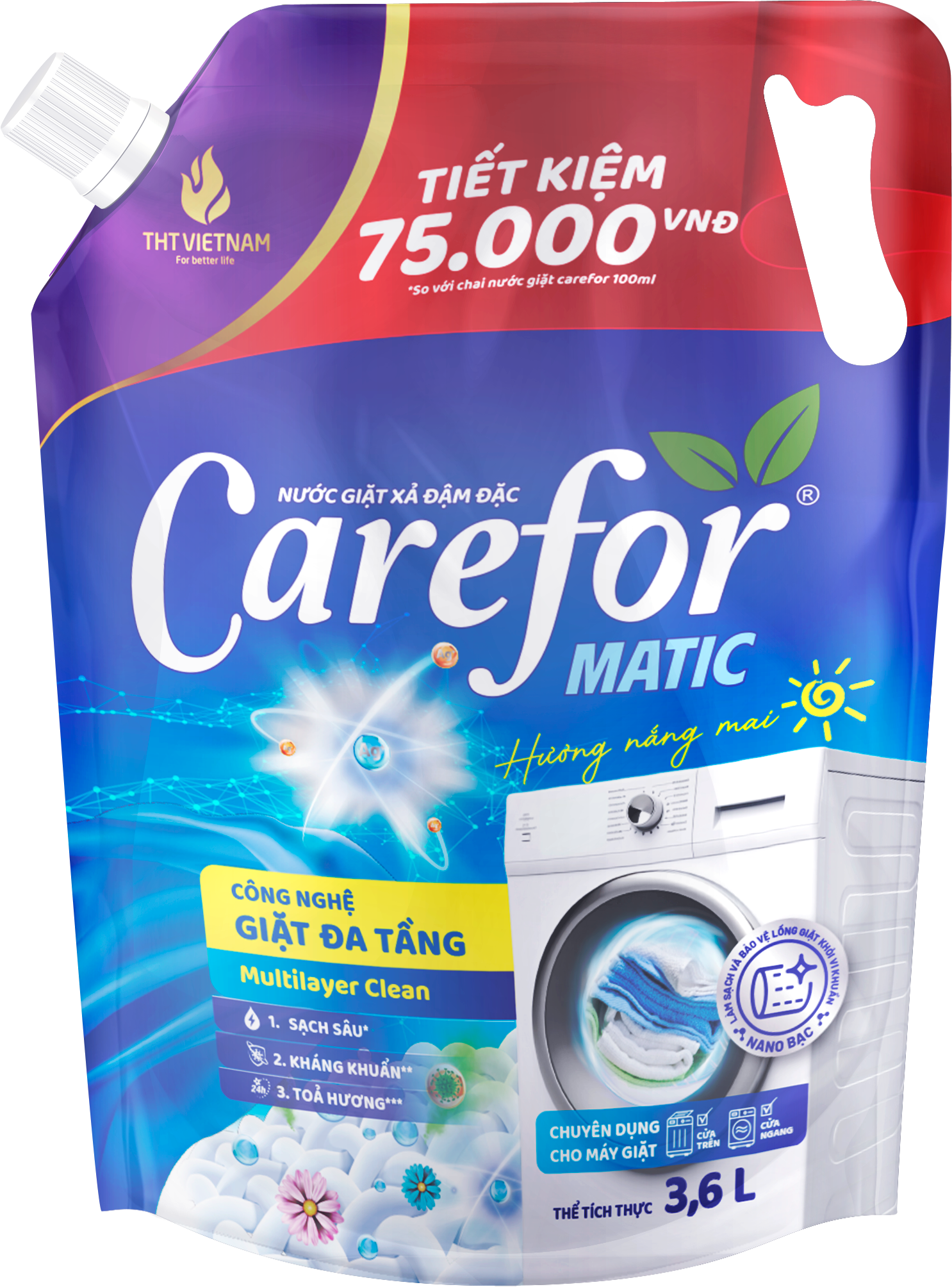 Nước giặt xả đậm đặc Carefor Matic 3600ml ( hương nắng mai)