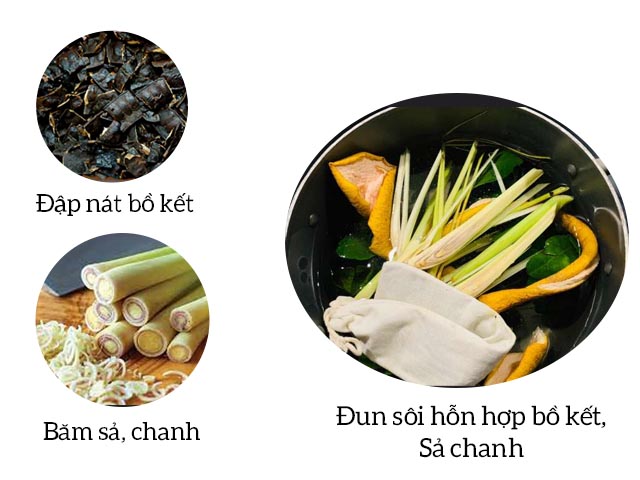 đun sôi hỗn hợp bồ kết sả chanh