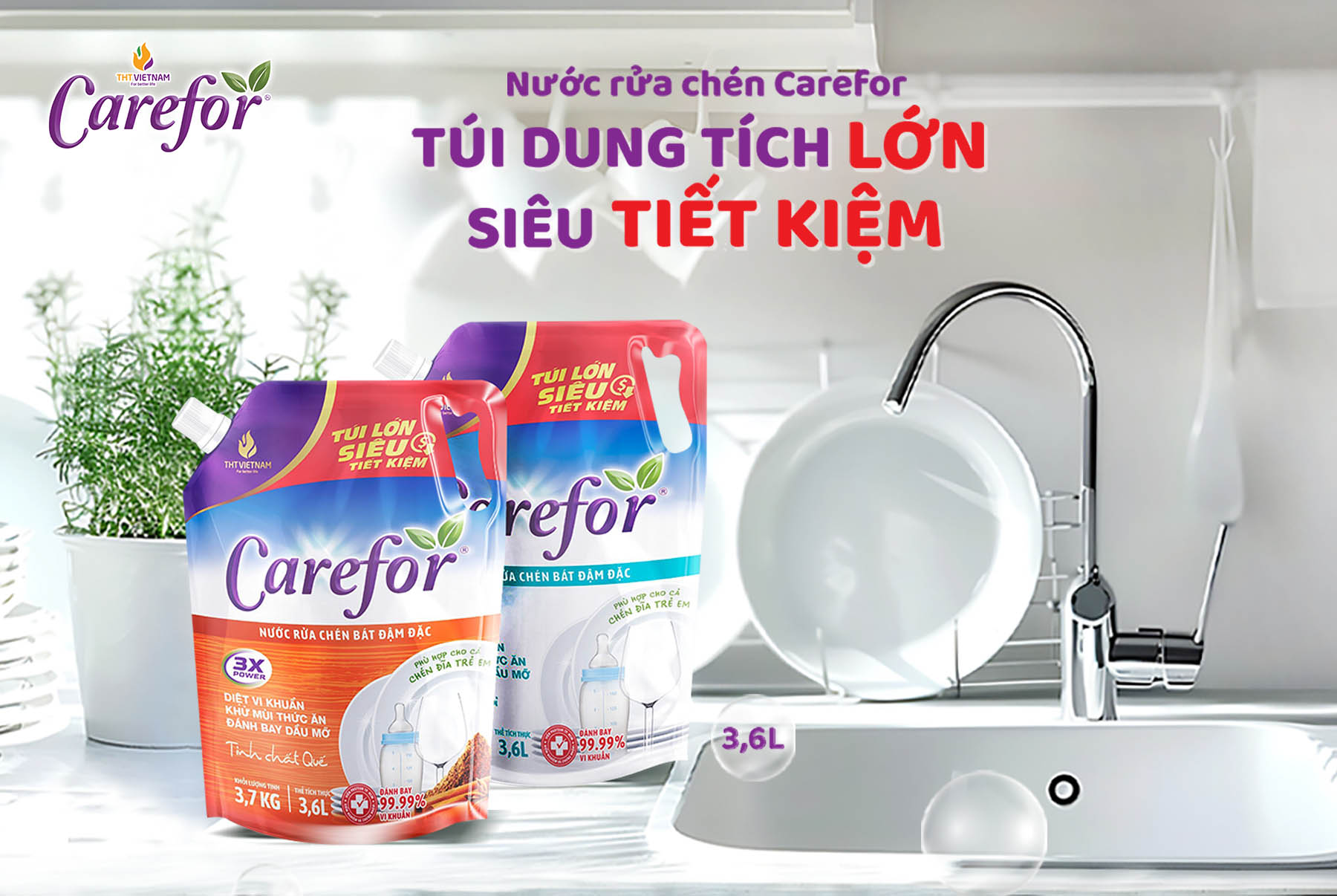 THT VIỆT NAM RA MẮT MẪU TÚI NƯỚC RỬA CHÉN CAREFOR 3,6L MỚI